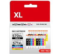 RUDGUZ 20 Pack 570XL 571XL Cartouches d'encre Compatibles pour Canon PGI-570 CLI-571 XL pour Canon PIXMA MG5750 TS5050 MG5753 MG6850 MG6852 MG5700 MG5751 TS5055 TS5053 MG5752 MG6851 TS5051 TS6051
