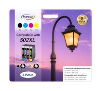 RUDGUZ 502XL Lot de 8 Cartouches d'encre de Rechange pour Epson 502 502XL Haute capacité Compatible avec Expression Home XP-5100 XP-5105 XP-5150 XP-5155 Workforce WF-2860 WF-2865