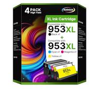 RUDGUZ Cartouches 953XL Compatible pour HP 953 XL Cartouche pour HP 953XL Pack de 4 Compatible pour HP Officejet Pro 7720 7730 7740 8210 8218 8710 8715 8718 8719 8720 8730 (Noir Cyan Magenta Jaune)