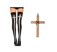 Rudiaoa 2/3/4 Halloween Nonne Accessoires De Costume Chapeau Croix Pendentif Collier Croix Cuisse Haute Chaussette Pour Halloween Cosplay Fête Costume Pour Les Femmes