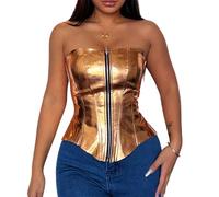 Rudiaoa Corset Sablier Sous Le Buste Pour Femmes Haut Tubulaire Doré/argenté Bustier Amincissant Haut Court Fermeture Éclair