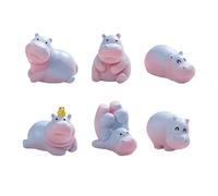 Rudiaoa Lot de 6 figurines d'hippopotame miniatures en résine pour jardin, paysage, bonsaï, pots de fleurs, décorations de gâteaux de fête, décoration de voiture