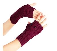 Rudiaoa Mitaines tricotées à motif de chouette avec trou pour le pouce - Extensible - Mitaines d'hiver chaudes - Mitaines tricotées, rouge vin, taille unique