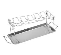 Rudiaoa Multifunctional BBQ Ribs Rack Functional 304 Steel with Nonslip Handle and Oil Holders Plate Multiple Capacity Double Handle BBQ Holders