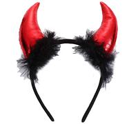 Rudiaoa Serre-tête en corne courte pour Halloween - Tissu brillant - Accessoire pour déguisement de sorcière - Accessoire pour fille - Cornes de bœuf - Mouton avec plumes - Bandeau décoratif de chèvre