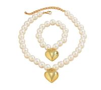 Rudiaoa Simple Couleur Or Boule Perle Chaîne Collier Coeur Pendentif Ensemble De Bijoux Élégant Perlé Accessoire Pour Les Femmes Déclaration Collier Pour Les Femmes