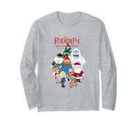 Rudolph Characters with Christmas Tree Retro Holiday Manche Longue