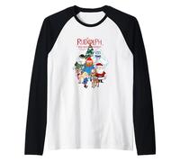 Rudolph Characters with Christmas Tree Retro Holiday Manche Raglan