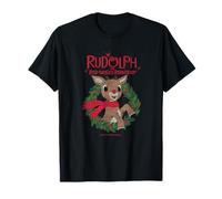 Rudolph Holiday Wreath Illustration Vintage Christmas T-Shirt
