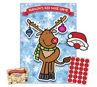 Rudolph Nez rouge Jeu de Noël pour fête familiale pour enfants et adultes - Jusqu'à 24 joueurs, comprend un masque de Père Noël et 24 autocollants pour nez rouge - Cadeau de Noël