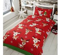 Noël Rennes Set Housse de Couette Simple Rudolphe et Amis Enfants Literie