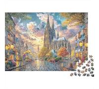 Rue cathédrale 1000pcs Thick Cardboard City Sunset Puzzle Jigsaw Puzzle Set Adult Mind Relaxation Educational Game Gift Concentration Training 70x50cm/1000pcs