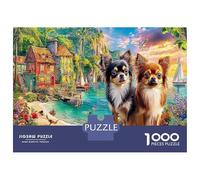 Rue Chihuahua 1000 Pièces Aquarelle Puzzle Deux canaux Chihuahuas pour Adultes De Jeu pour Adultes Parfaitpourla Détente Paysagedes QuatreSaisons 38x26cm/1000pcs