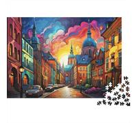 Rue Coucher Soleil Dôme 1000 Pièces Mini Puzzle pour Adultes Décoration | 52x38cm Papier Amateurs De Puzzles Détente Du Mental Puzzle Intellectuel Cadeau D'anniversaire Ornement De Pièce