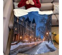 Rue d'hiver Couverture Polaire Scène de Neige en Ville Douce Duveteux Flanelle imprimée Confortable Plaid Polaire 200 x 220 cm pour Canapé, Lit, Enfants, Adolescents et Adultes