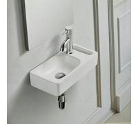 Rue Du Bain - Lave main Rectangulaire Droite avec Porte serviette - Céramique Blanc - 44x22 cm - Pratic