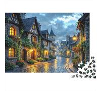 Rue du Village médiéval Puzzle 1000 Pièces Carton Épais pour Adolescents 12-18, Puzzle Entraînement Cérébral, Loisir De Vacances, Cadeau D’Anniversaire Attentionné 38x26cm/1000pcs