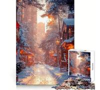 Rue enneigée au Coucher du Soleil, Puzzle de 1000 pièces pour Adultes, Jeu d'entraînement cérébral, Image Douce et relaxante Assembler, Joli Cadeau (38x52cm)