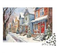 Rue enneigée en Hiver Puzzle 1000 Pièces Papier pour Adultes Décor de Vacances Jeu de Puzzle en Famille Détente Maison 38x26cm/1000pcs