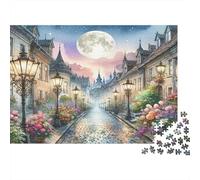 Rue européenne éclairée par la Lune 1000 Pièces Stock De Cartes Premium Puzzle Classique Adolescents Fans 12-18 Ans Entraînement du Cerveau Joyeux Cadeau Le 52x38cm/1000pcs