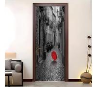 Rue EuropéEnne RéTro Porte Stickers PVC étanche Porte Autocollants pour Salon Salle de Bain Chambre Décoration Gris Auto-adhésif Amovible Pas de décoloration Sticker Décoration