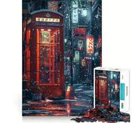 Rue Japonaise enneigée avec Cabine téléphonique Rouge Puzzle de 1000 pièces pour Adultes Jeu de réflexion Image Douce et relaxante Assembler Joli Cadeau (38x52cm)