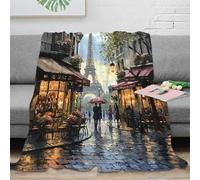 Rue Romantique Plaid en Microfibre Impression 3D Décoration Maison Couverture Ville de Paris pour Adulte Canapé Chambre 50x60(127x152cm)
