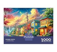 Rue suburbaine colorée au crépuscule Puzzle De 1000 Pièces Ville européenne Cadeau Parfait pour Garçons, Filles, Hommes Et Femmes 70x50cm/1000pcs