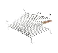 RUECAB 1086 Grille de Barbecue Double sur Pieds Inox Poignée Bois Argent 30 x 40 cm, NC
