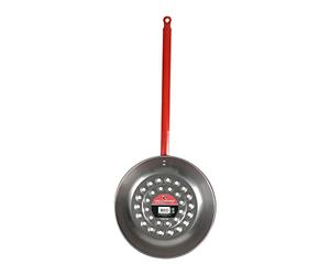 RUECAB 1177 Poêle à Châtaignes Perforée Acier - Ø 28,5 cm - Manche 30 cm | acier, perforations cuisson feu direct, cheminée insert poêle à bois, manche rouge 30 cm, longueur totale 68 cm
