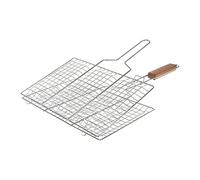 RUECAB - Grille de Barbecue Double Quadrillé Inox Poignée Bois Argent , 22 x 34 cm, NC