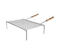 RUECAB - Grille de Barbecue Simple, Grille Barbecue rectangulaire, Grille BBQ 68x40 - Grille Simple - sur Pieds - Manche en Acier - Poignée en Bois d'acacia - Dimensions: 68 x 40 x 15 cm