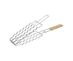 RUECAB - Grilles de Cuisson Barbecue et fumoir - Grille de Barbecue Double à Saucisse,Grille Barbecue Saucisse, Grille BBQ - Matière :Acier chromé - Dimensions :29 x 9cm - 6 saucisses
