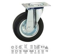 Rueda Industrial Goma Negra Placa 125 mm.