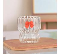 ruehalf Tasse à eau en verre à nœud rose, mignonne tasse à café rayée avec nœud de dessin animé, thé aux fruits, limonade, cadeau for filles(Orange)
