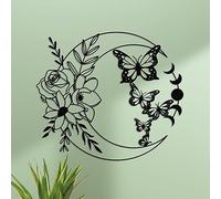 ruelen Décoration murale en métal à suspendre pour intérieur, salon, chambre à coucher, salle de bain, jardin, cour, clôture, ferme, lune et papillons