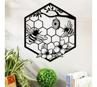 ruelen Décoration murale en métal - Abeille à miel et ruche avec fleurs - Décoration murale en métal pour salon, chambre, jardin, bureau, maison, cadeau parfait pour jardinier et apiculteur (28,3 x