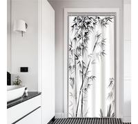 Ruelvth Rideau de douche en bambou avec crochets 91,4 x 183 cm, noir | Petit rideau de salle de bain imperméable en bambou à encre étroite pour cabine de douche, doux, lavable en machine
