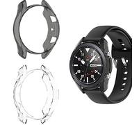 RuenTech Coque de protection compatible avec Samsung Galaxy Watch 3 45 mm - Accessoire de protection en verre TPU - Cadre de film de protection (noir + transparent)