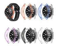 RuenTech Coque de protection compatible avec Samsung Galaxy Watch 3 45 mm - Accessoire en verre de protection en TPU - Cadre de film de protection (noir + transparent + orange + bleu + violet)