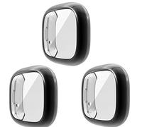Ruentech Étui de protection pour Fitbit Versa 3 / Fitbit Sense avec film de protection d'écran et protection complète contre les rayures Noir + Noir + Noir