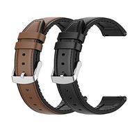 RuenTech Lot de 2 bracelets de rechange en cuir véritable pour Ticwatch Pro 3 GPS 4G / LTE et pour Ticwatch Pro 2020 GTX E2 S2, Noir/Marron