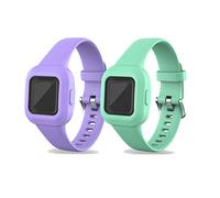Ruentech Lot de 2 bracelets de rechange en silicone pour Garmin Vivofit JR.3 - Compatible avec les bracelets Garmin Vivofit JR.3 - Bleu vert + violet)