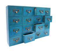 RUETERY Armoire à pharmacie en bois avec 16 tiroirs - Petite commode vintage - Pour la maison et le bureau - 50,5 x 9,5 x 35 cm