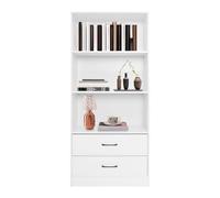 RUETERY Bibliothèque étroite à 2 tiroirs - 60 x 24 x 135 cm - Étagère de bureau à 5 étages en MDF - Pour salon, cuisine, études - Blanc