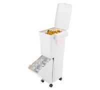 RUETERY Poubelle à 2 compartiments avec roues, grand volume de 32 l, système de tri sélectif, pour cuisine, bureau, hauteur : 78,5 cm, ergonomique, avec couvercle et boîte à sacs latérales, pour