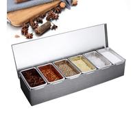 RUETERY Récipient à ingrédients pour pizza en acier inoxydable avec 6 compartiments - Avec couvercle - 2,7 l - 45,5 x 15 x 9 cm