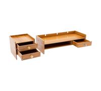 RUETERY Support d'écran en bois - Organiseur de bureau avec serrure - Support d'écran avec tiroir - Pour ordinateur, ordinateur portable, imprimante, 65,5 x 20 x 13,5 cm