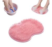 Rufenpurify Silicone Shower Foot Scrubber Mat, Solespa Hands-Free Silicone Foot Scrubber Mat, Foots Back Cleaning Pad Back Washer with Non-Slip Suction Cups (Pink)