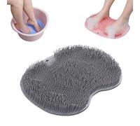 Rufenpurify Silicone Shower Foot Scrubber Mat, Solespa Hands-Free Silicone Foot Scrubber Mat, Foots Back Cleaning Pad Back Washer with Non-Slip Suction Cups (Grey)